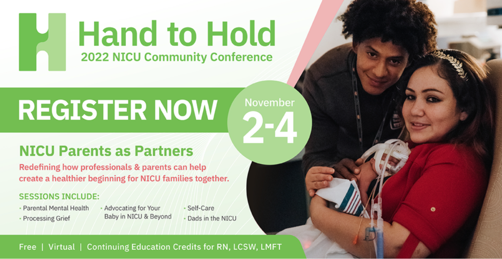 Hand to Hold NICU conference showing a woman holding a preemie baby in the NICU